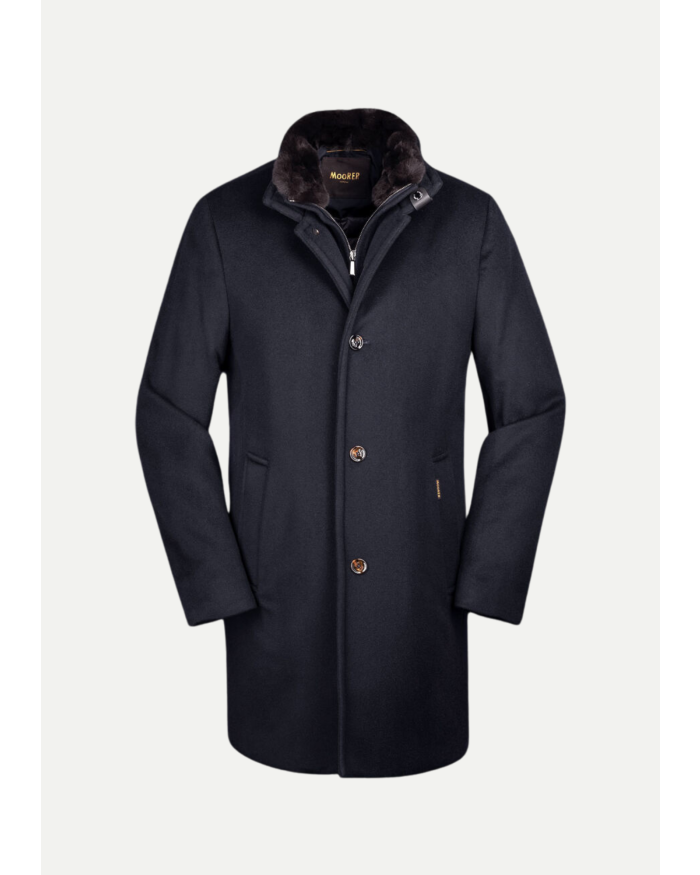 MOORER MooRER - Overcoat with removable fur - Wool/cashmere - Navy