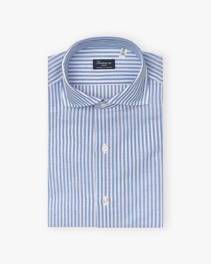 FINAMORE Finamore - Napoli cotton/linen shirt - Stripes light blue