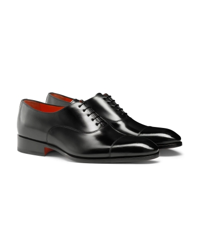 Santoni - Polished black leather Oxford shoes - Black