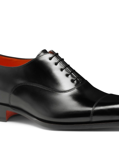 Santoni - Polished black leather Oxford shoes - Black