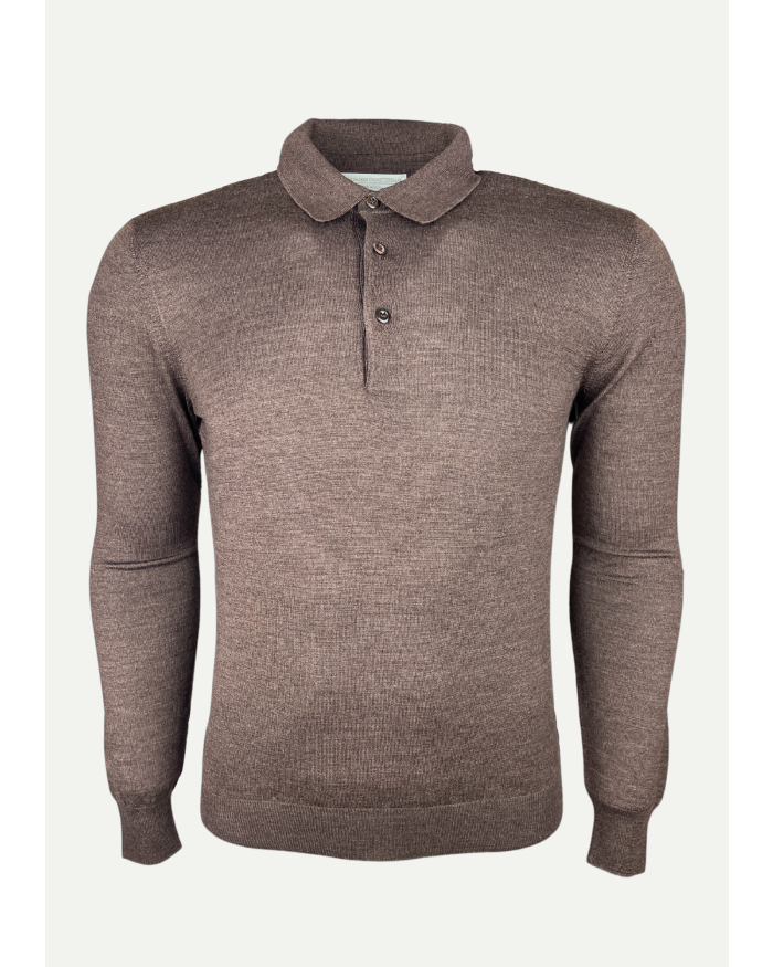 LES HOMMES D'AMSTERDAM LHDA - Polo long sleeve silk - Dark brown