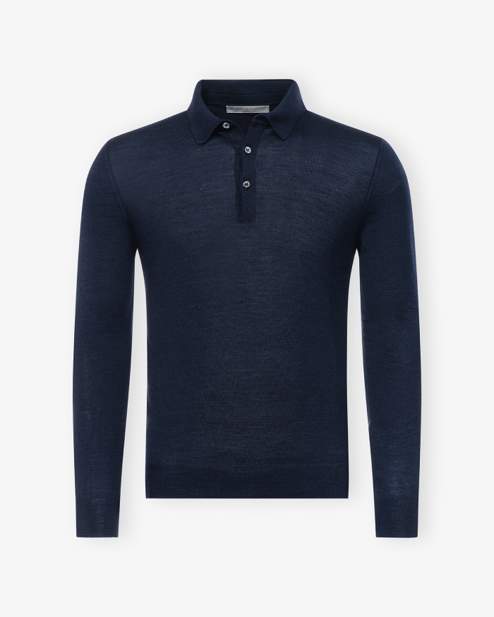 LES HOMMES D'AMSTERDAM LHDA - Polo long sleeves - Virgin wool and silk - Navy 138536937