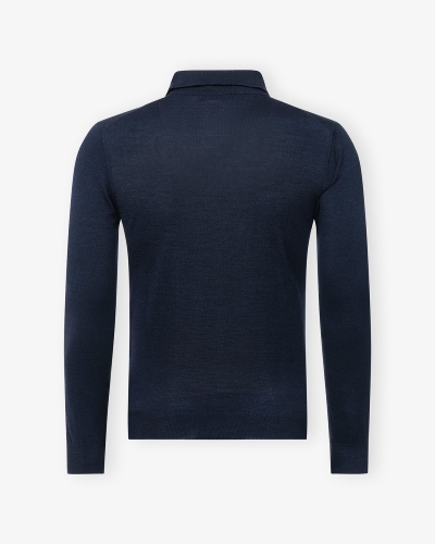LHDA - Polo long sleeves - Virgin wool and silk - Navy