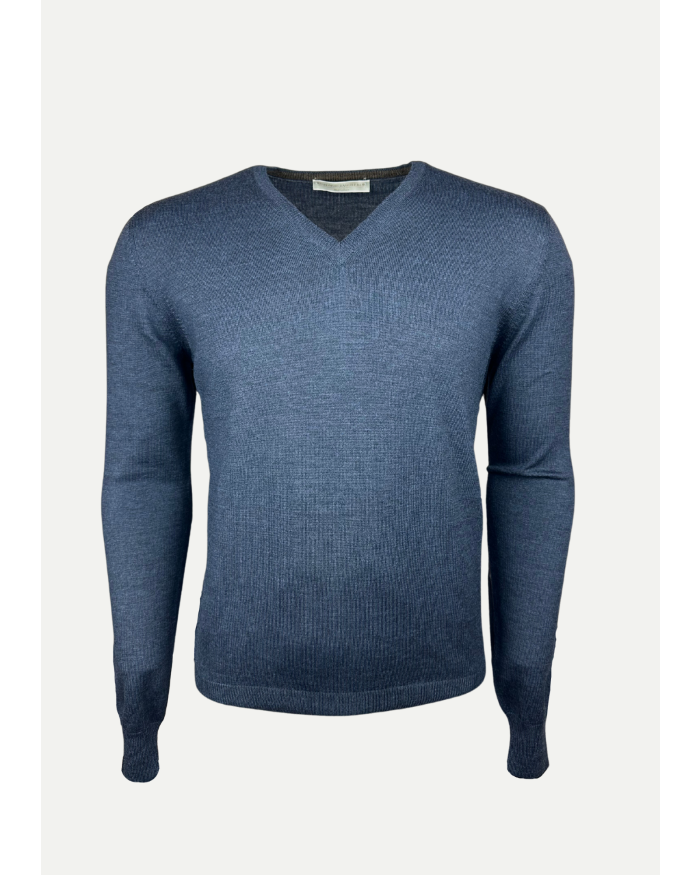 LES HOMMES D'AMSTERDAM LHDA - V-neck virgin wool - Blue melange
