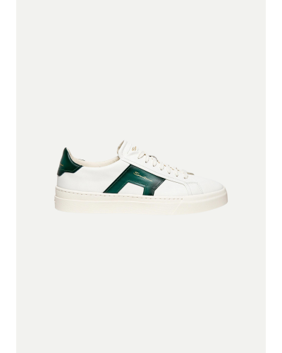 Santoni - Sneaker calf leather double buckle - White/Green