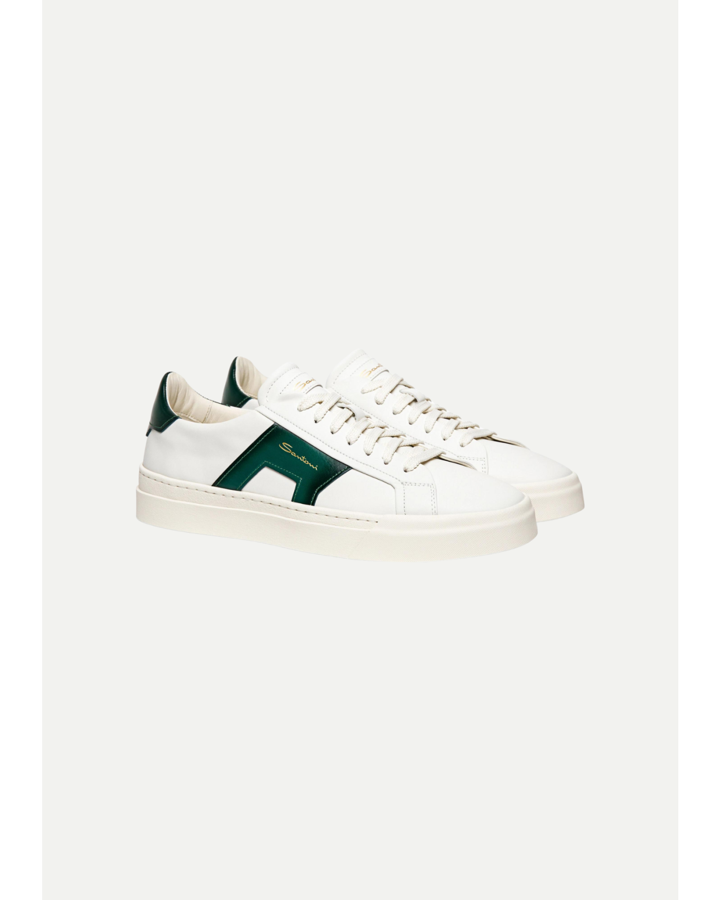 Santoni - Sneaker calf leather double buckle - White/Green