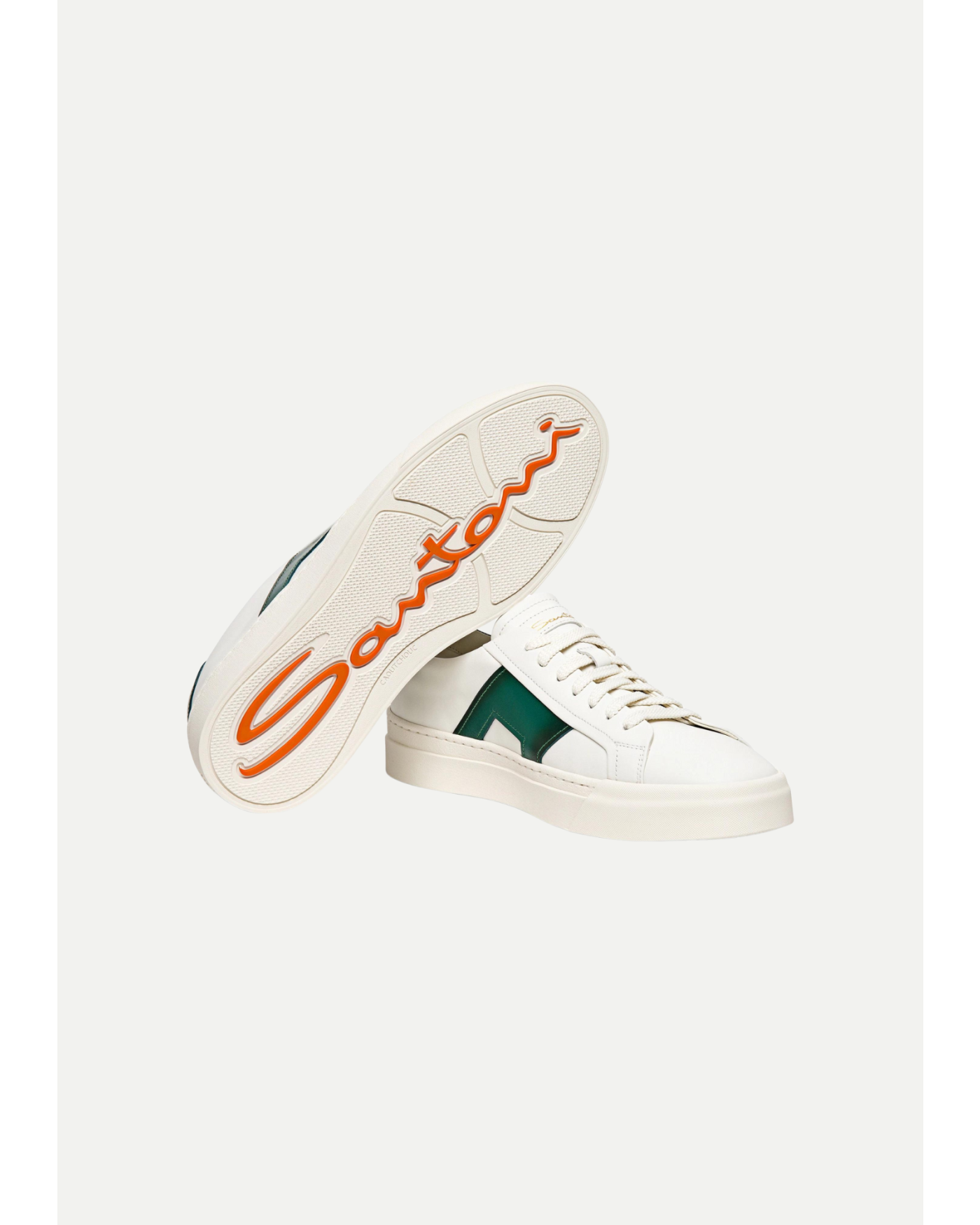 Santoni - Sneaker calf leather double buckle - White/Green