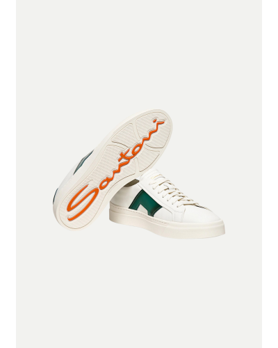 Santoni - Sneaker calf leather double buckle - White/Green