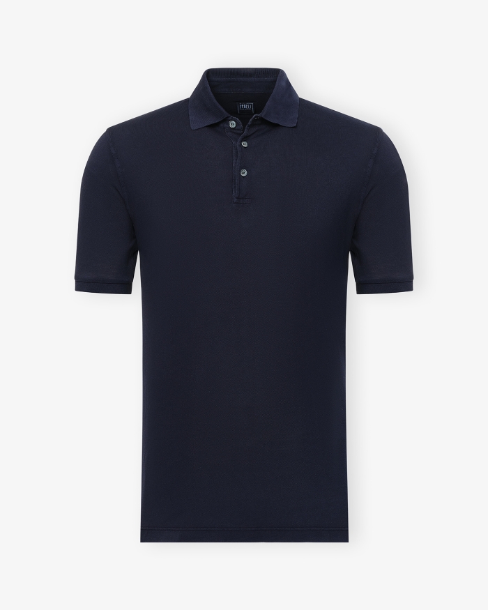 FEDELI Fedeli - Polo short sleeve light pique - Navy