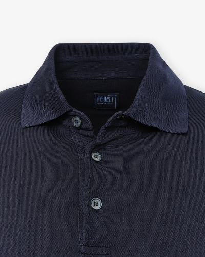 Fedeli - Polo short sleeve light pique - Navy