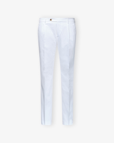 Berwich - Slim fit trouser cotton stretch one pleat - White