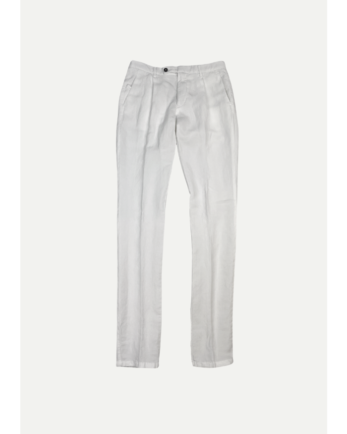BERWICH Berwich - Trouser one pleat slim fit linen - White