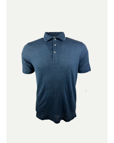 Les Hommes d'Amsterdam - Polo one piece collar linen - Navy