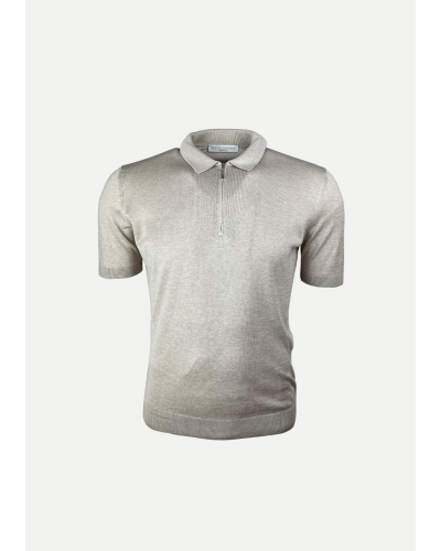 Polo short sleeve - Half zip - Silk - Taupe