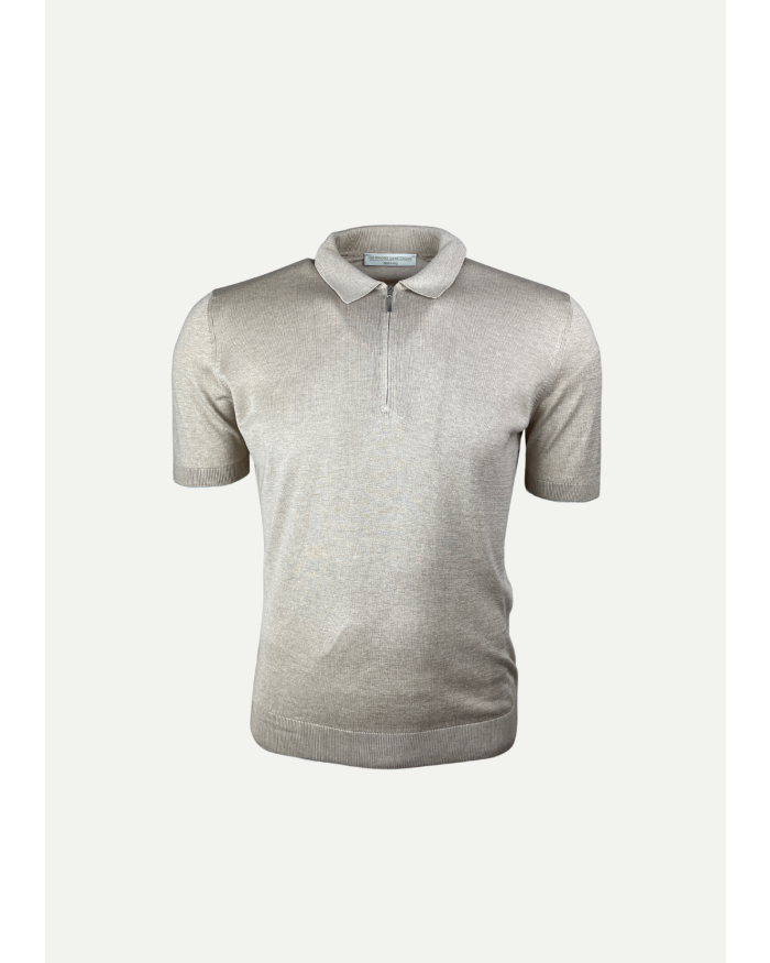 LES HOMMES D'AMSTERDAM Polo short sleeve - Half zip - Silk - Taupe