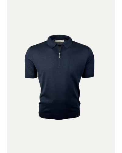 Polo short sleeve - Half zip - Silk - Navy