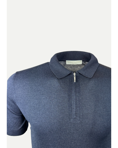 Polo short sleeve - Half zip - Silk - Navy