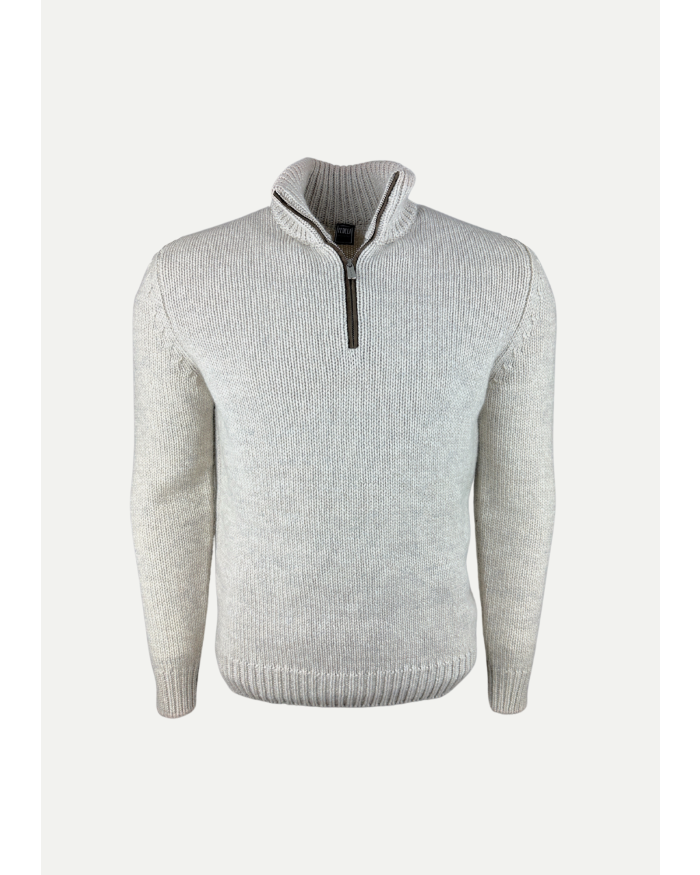 FEDELI Fedeli - Half zip knitted sweater - Taupe melange