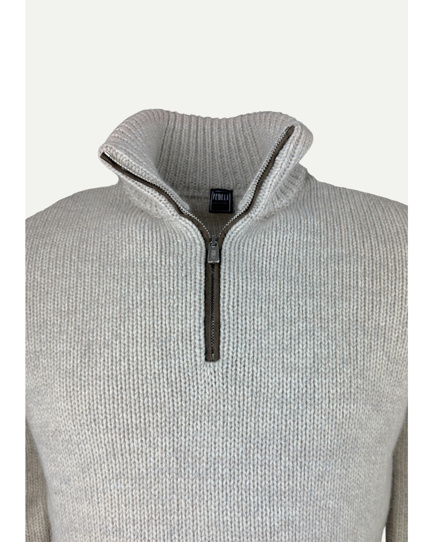 Fedeli - Half zip knitted sweater - Taupe melange