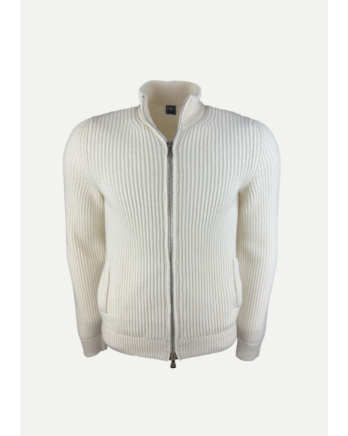 FEDELI Fedeli - Full zip cashmere - Cream white