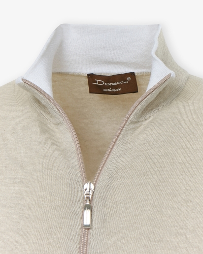 Doriani Cashmere - Full zip cotton-cashmere - Taupe