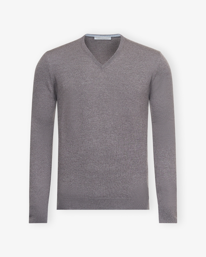 LES HOMMES D'AMSTERDAM LHDA - V-neck - Virgin wool - Greige