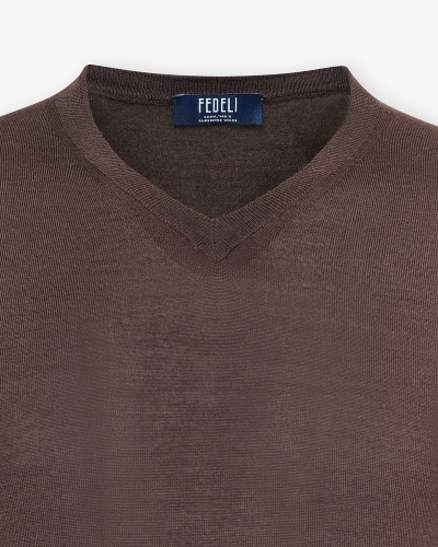 Fedeli - V-neck super 140 - Brown