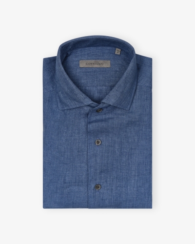 Corneliani - Shirt one piece collar linen - Blue