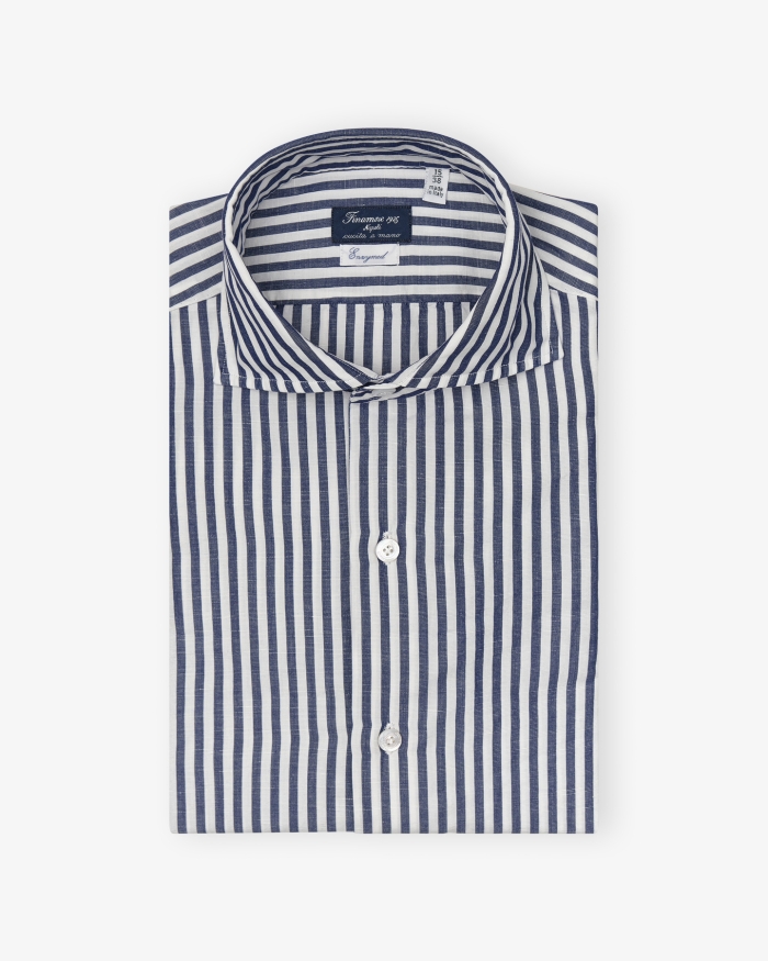 FINAMORE Finamore - Shirt cotton linen enzymed - Stripes