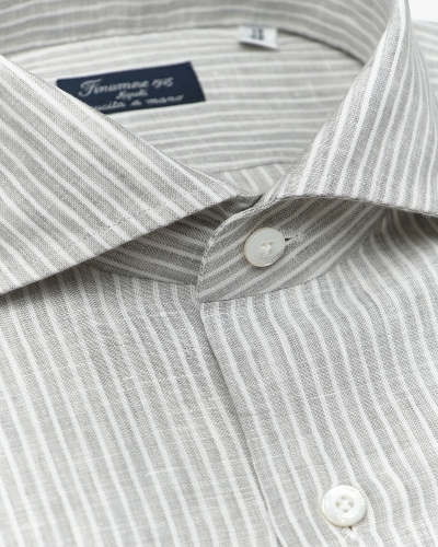 Finamore - Shirt stripes linen - White-grey