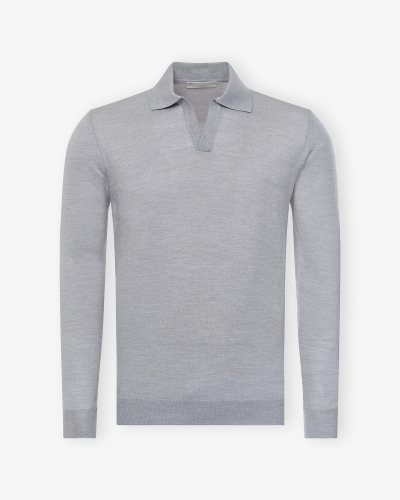 LHDA - Polo long sleeve - Extrafine merino wool - Light grey