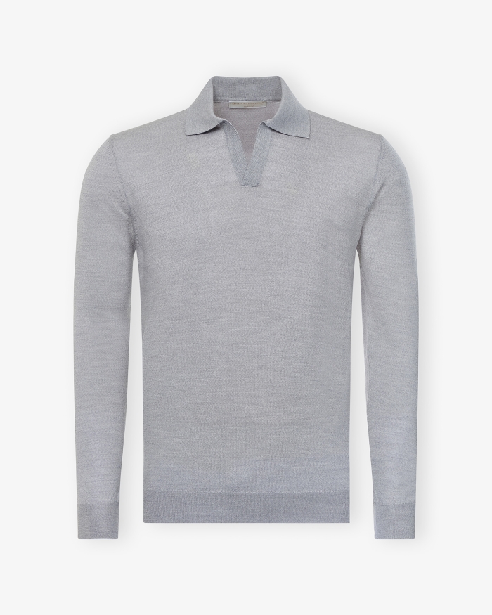LES HOMMES D'AMSTERDAM LHDA - Polo long sleeve - Extrafine merino wool - Light grey