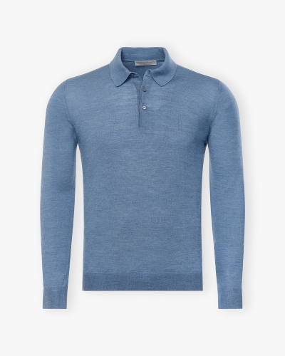 LHDA - Polo long sleeve silk and summer wool - Light blue