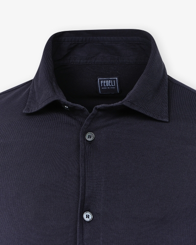 Fedeli - Polo cotton light pique long sleeve - Navy