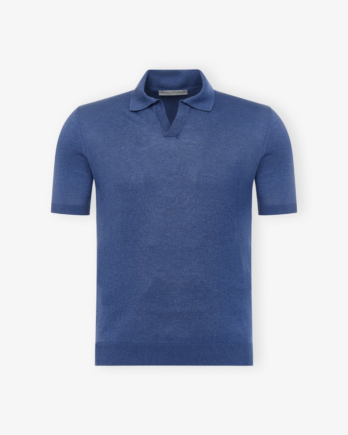 LES HOMMES D'AMSTERDAM LHDA - Polo short sleeve silk - Blue