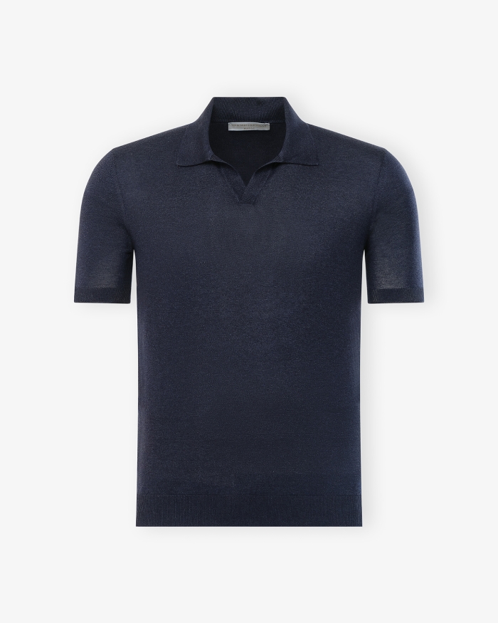 LES HOMMES D'AMSTERDAM LHDA - Polo short sleeve silk - Navy