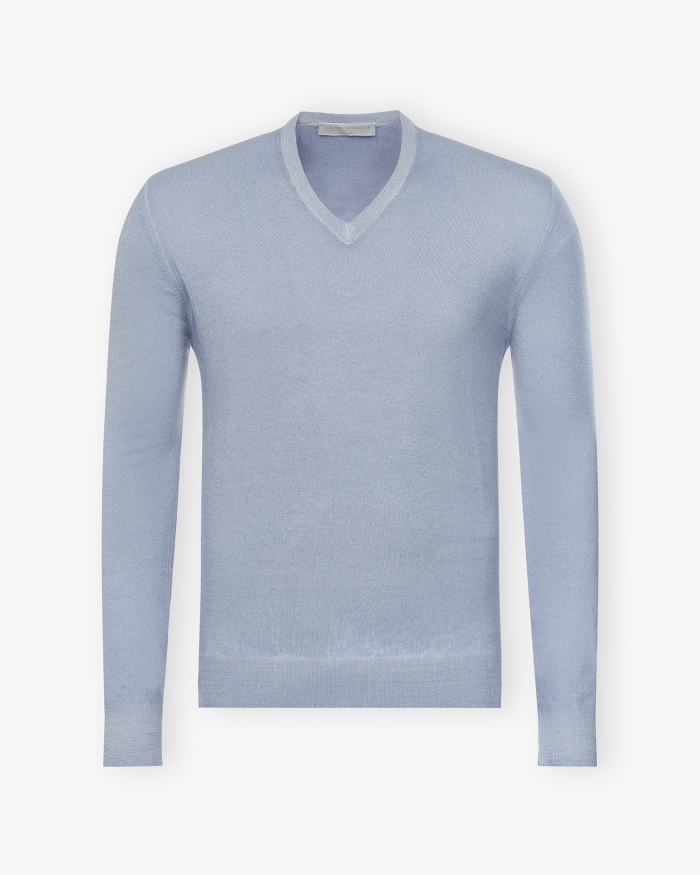 LES HOMMES D'AMSTERDAM LHDA - V- neck virgin summer wool - Washed light blue