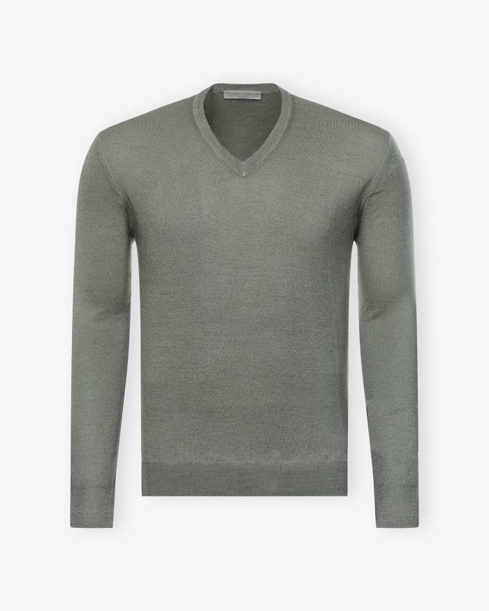 LES HOMMES D'AMSTERDAM LHDA - V- neck virgin summer wool - Washed light green