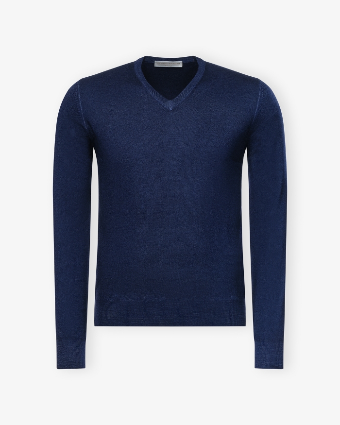LES HOMMES D'AMSTERDAM LHDA - V- neck virgin summer wool - Washed navy