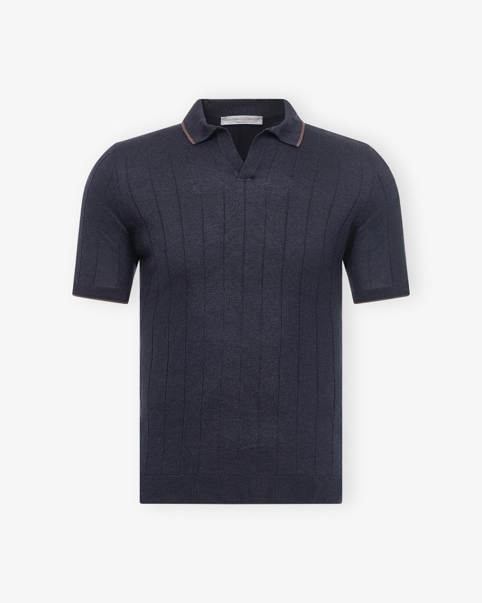 LES HOMMES D'AMSTERDAM LHDA - Polo short sleeve - Silk stripes - Navy