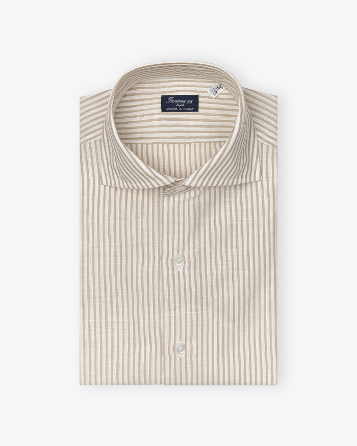 FINAMORE Finamore - Shirt cotton linen stripes - Greige