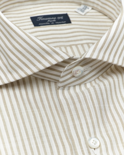 Finamore - Shirt cotton linen stripes - Greige