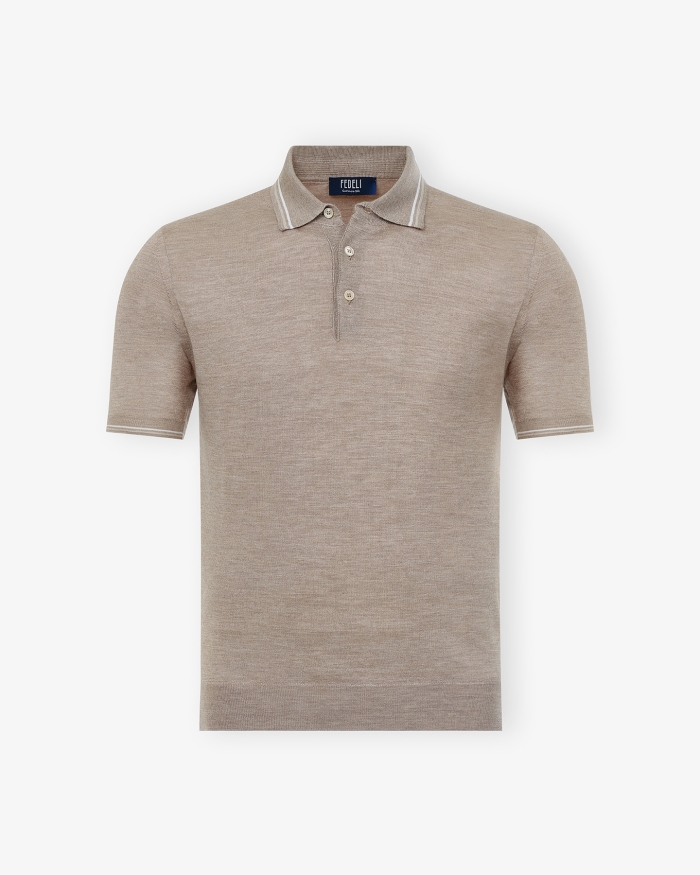 FEDELI Fedeli - Polo short sleeve cashmere silk - Taupe