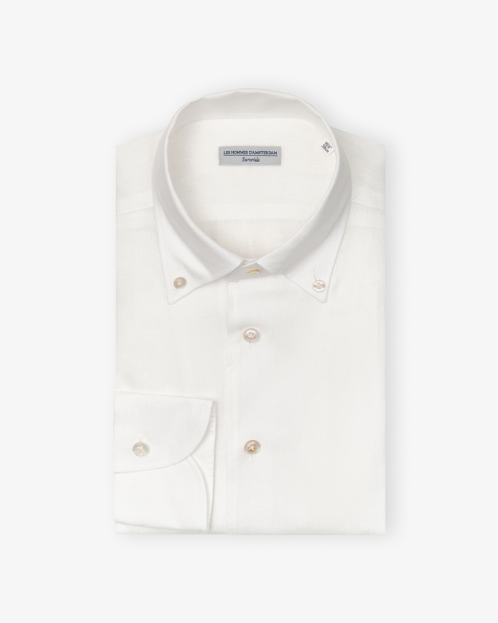 LES HOMMES D'AMSTERDAM LHDA - Shirt linen one piece collar - White