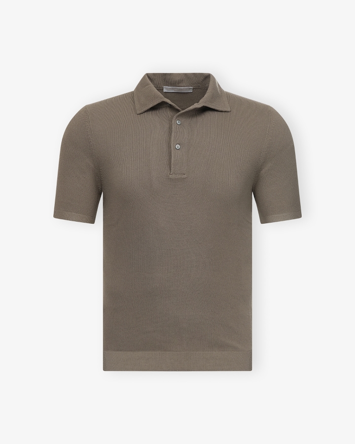 LES HOMMES D'AMSTERDAM LHDA - Polo short sleeve cotton - Once piece collar - Brown