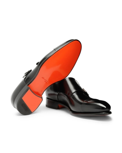 Santoni - Polished leather double-buckle shoe - Black