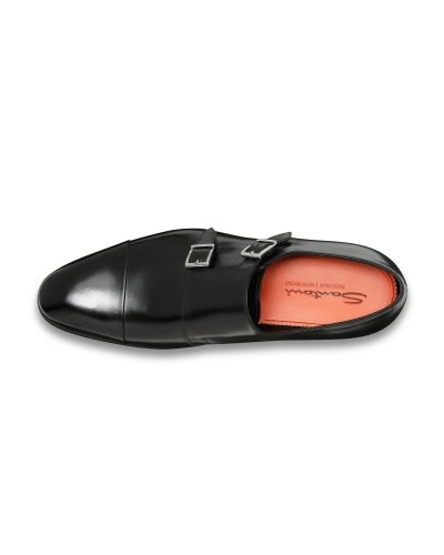 Santoni - Polished leather double-buckle shoe - Black