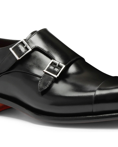 Santoni - Polished leather double-buckle shoe - Black