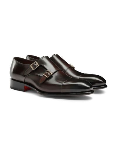 Santoni - Polished leather double-buckle shoe - Brown