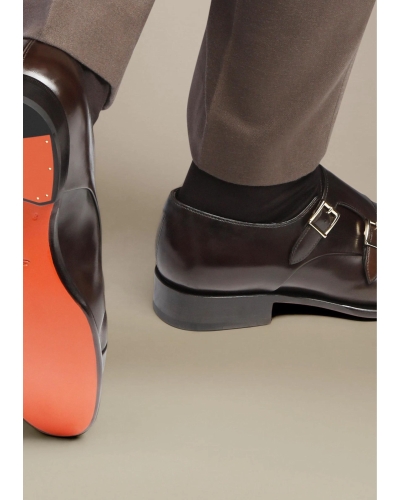 Santoni - Polished leather double-buckle shoe - Brown